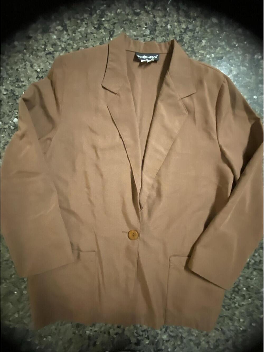 Sag Harbor Brown Women's Blazer Size 14 Notch Lapel One-Button Single-Breasted
